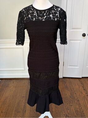 Jax Black Lace-Trim Knit Midi Dress M